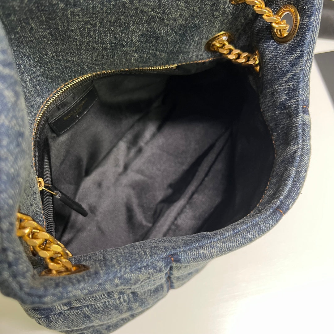 Luxury Saint Laurent PUFFER BAG 29 IN BLUE GRADIENT DENIM GOLD HARDWARE