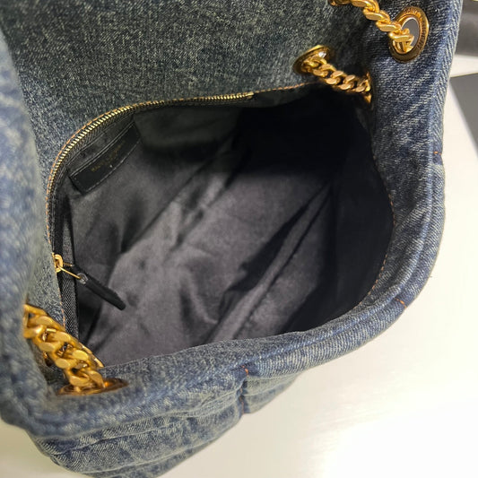 Luxury Saint Laurent PUFFER BAG 29 IN BLUE GRADIENT DENIM GOLD HARDWARE