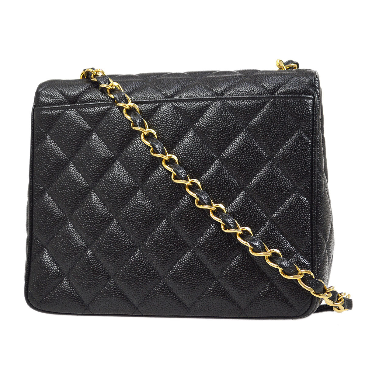 CHANEL 1994-1996 Big CC Straight Flap Bag Medium Black Caviar 84105