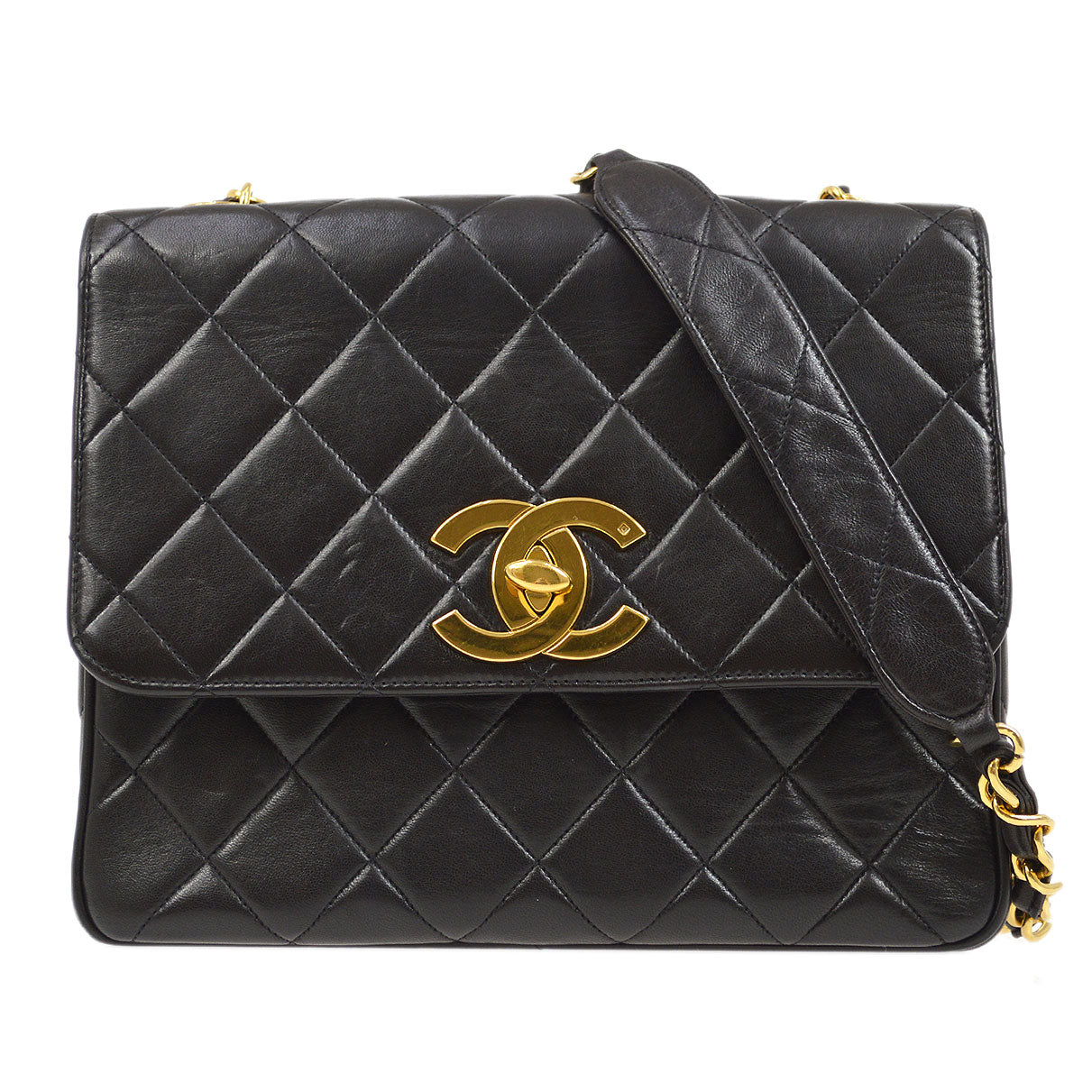 CHANEL 1994-1996 Big CC Straight Flap Medium Black Lambskin 84270