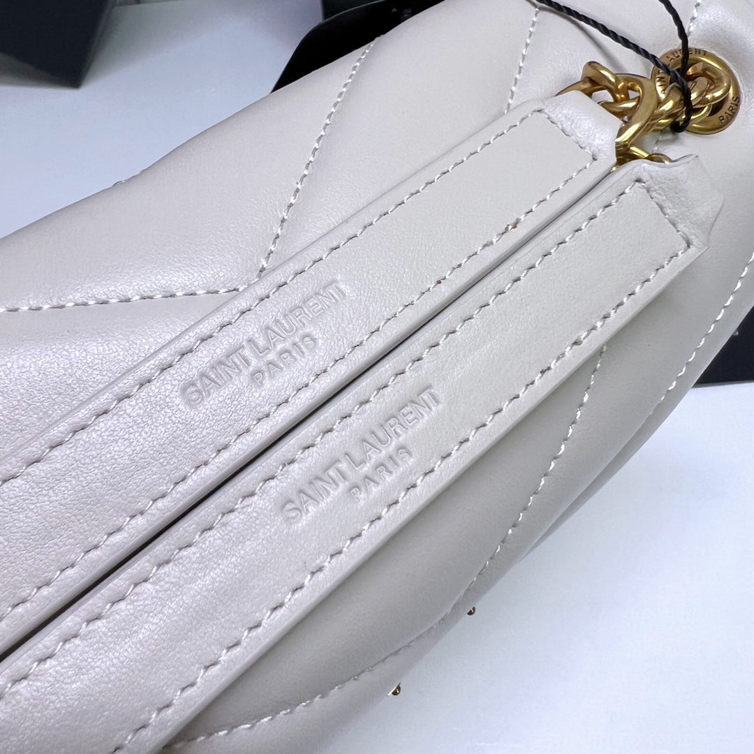 Luxury Saint Laurent LOULOU SMALL 25 IN WHITE LAMBSKIN GOLD HARDWARE