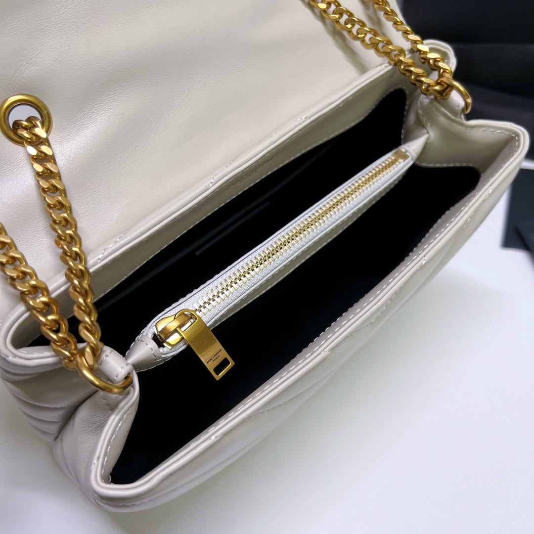 Luxury Saint Laurent LOULOU SMALL 25 IN WHITE LAMBSKIN GOLD HARDWARE
