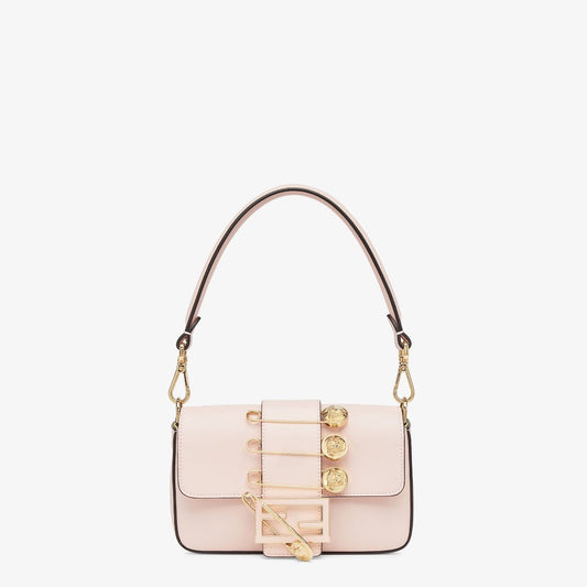 Luxury FendiLuxury FendiFENDACE BROOCH MINI 20 BAGUETTE BAG IN LIGHT PINK CALFSKIN