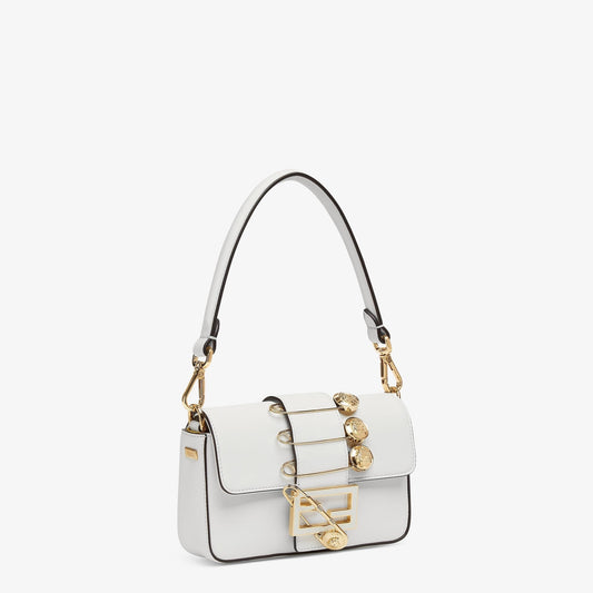 Luxury FendiLuxury FendiFENDACE BROOCH MINI 20 BAGUETTE BAG IN WHITE CALFSKIN