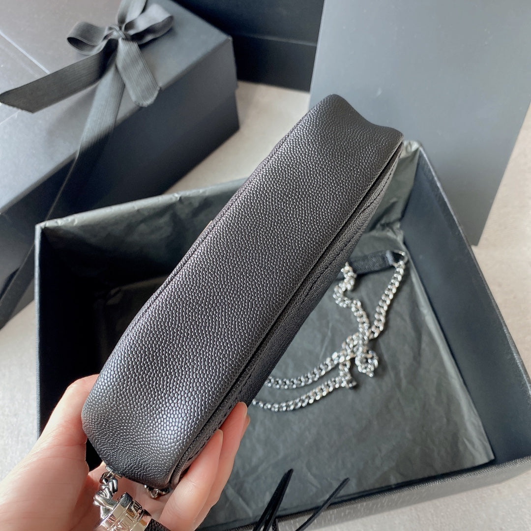 Luxury Saint Laurent LOU MINI CAMERA BAG 19 IN BLACK CAVIAR PATTERN CALFSKIN SILVER HARDWARE