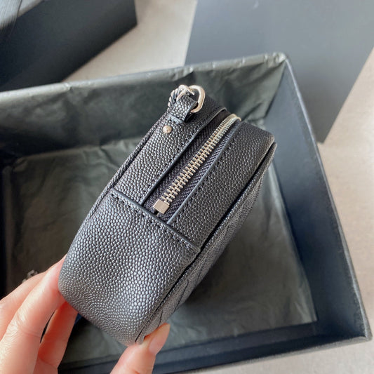 Luxury Saint Laurent LOU MINI CAMERA BAG 19 IN BLACK CAVIAR PATTERN CALFSKIN SILVER HARDWARE