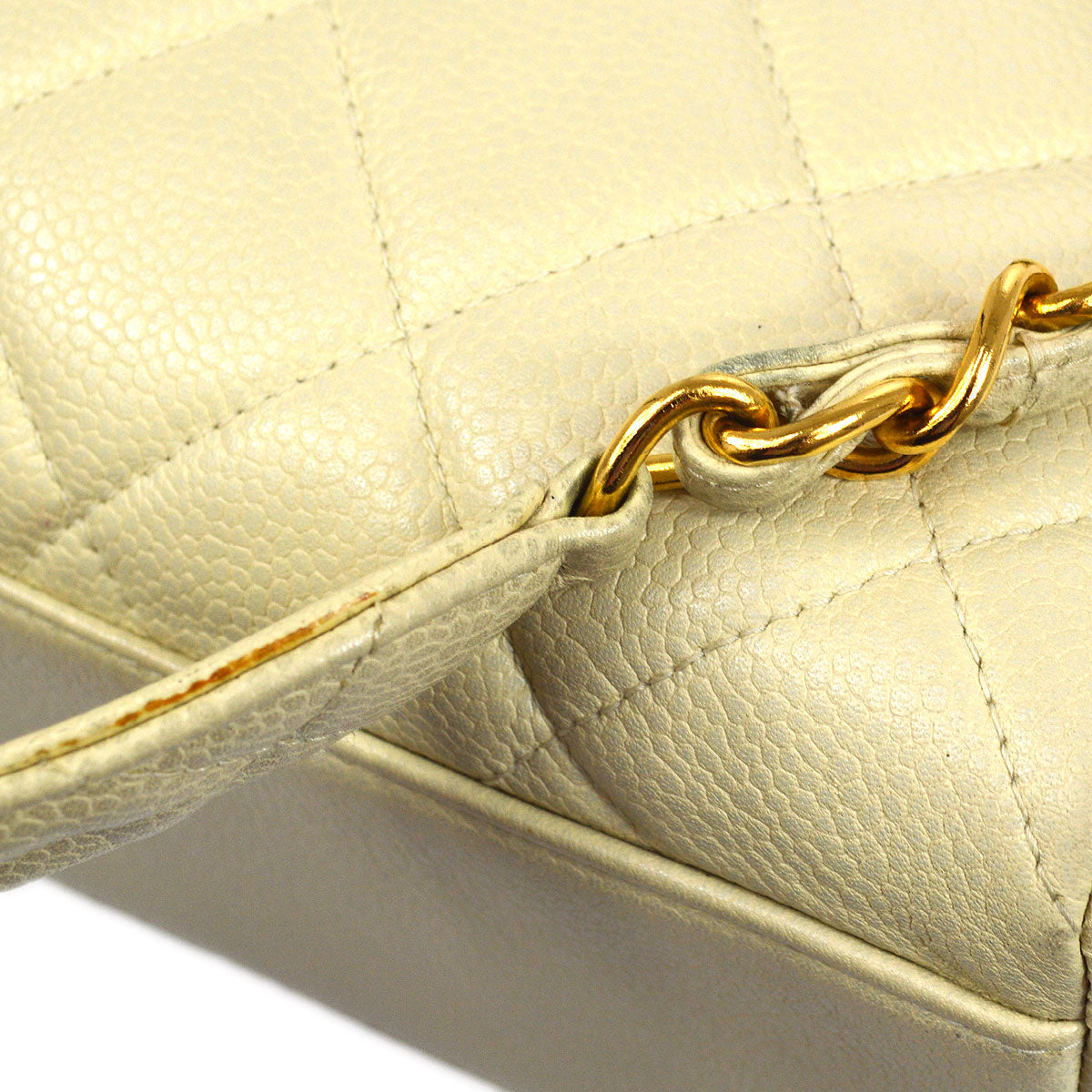 CHANEL 1996 Ivory Caviar Straight Flap Large 63585