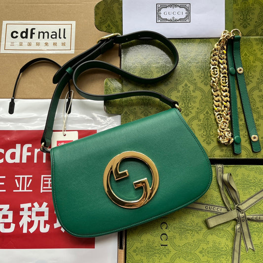 Luxury Gucci BLONDIE SHOULDER BAG 28 IN CASTLETON GREEN LAMBSKIN GOLD HARDWARE