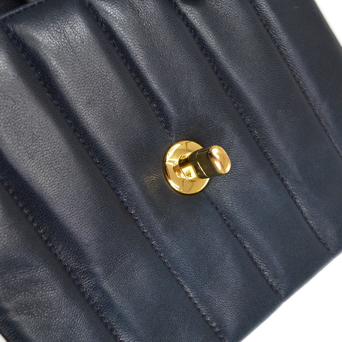 CHANEL★ 1993 Navy White Lambskin Vertical Border Flap Small 85081