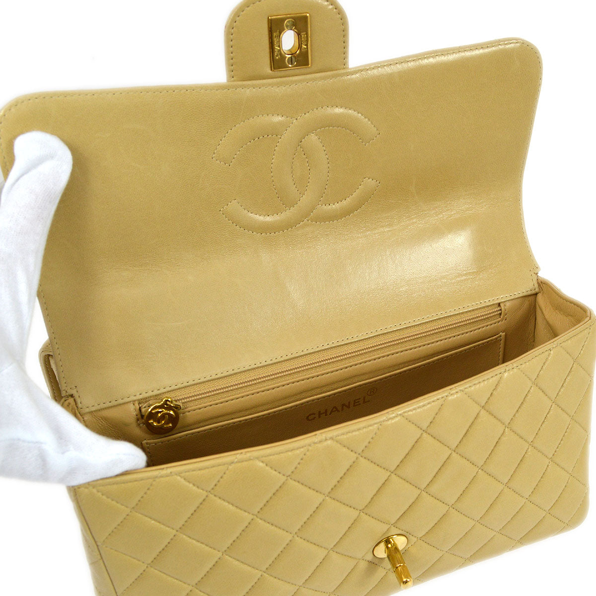 CHANEL 1994 Classic Flap Handbag Set Beige Lambskin 94751