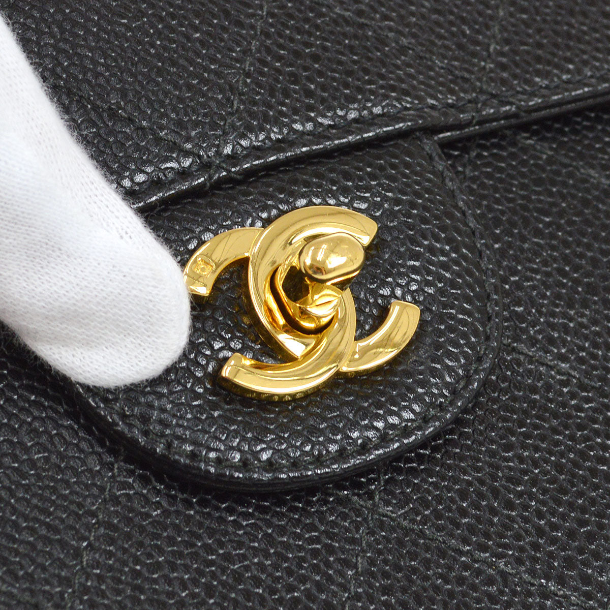 CHANEL 1998 Classic Flap Jumbo Black Caviar 74571