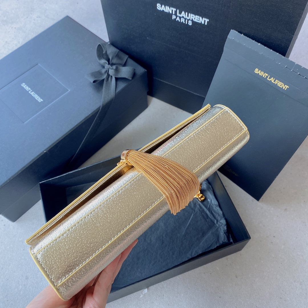 Luxury Saint Laurent kate medium 24cm gold metalic calfskin gold hardware