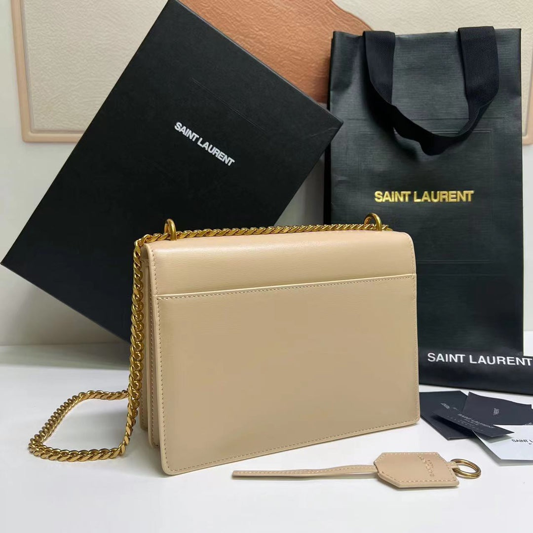 Luxury Saint Laurent SUNSET MEDIUM 22 IN BEIGE CALFSKIN GOLD HARDWARE