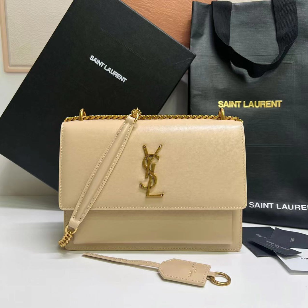Luxury Saint Laurent SUNSET MEDIUM 22 IN BEIGE CALFSKIN GOLD HARDWARE
