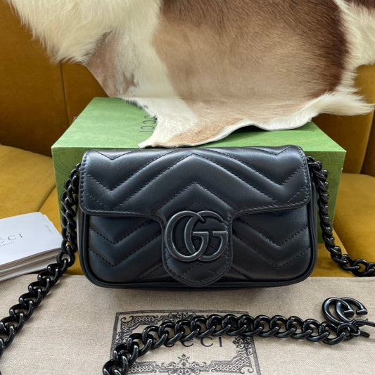 Luxury Gucci MARMONT MINI HANDBAG 16 IN BLACK CALFSKIN