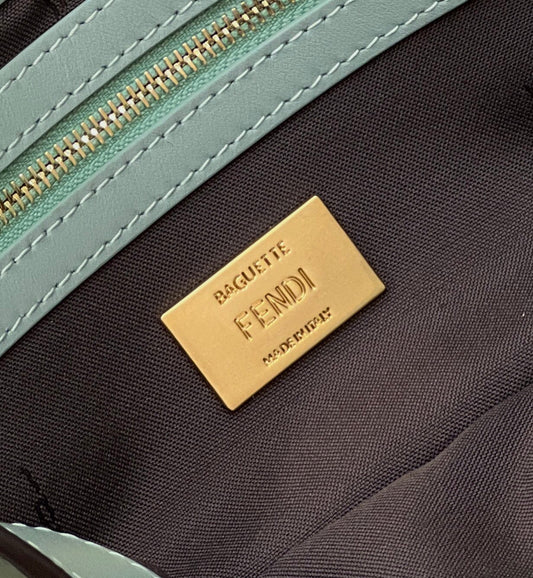 Luxury FendiBaguette 27cm Powder Blue Lambskin Gold Hardware