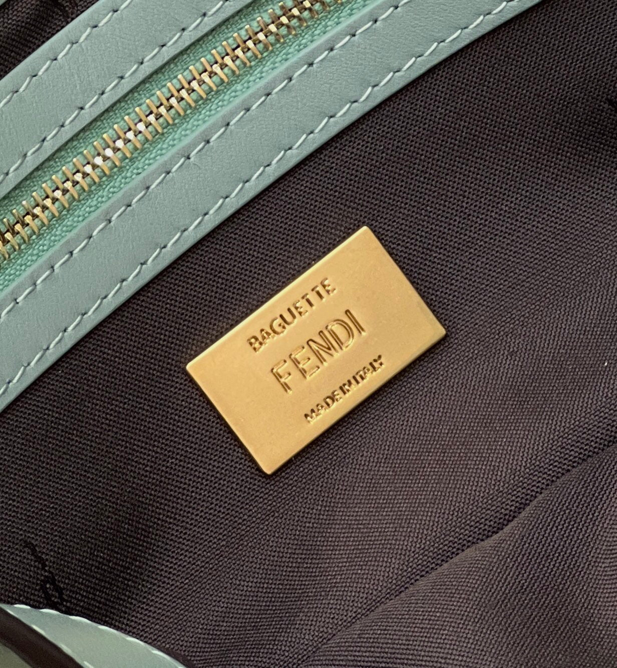 Luxury FendiBAGUETTE WITH FF MOTIF 27 IN VIRIDIAN GREEN SOFT LAMBSKIN GOLD HARDWARE