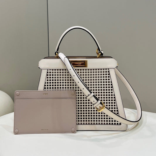 Luxury FendiPEEKABOO ISEEU 34 IN WHITE PERFORATED CALFSKIN GOLD HARDWARE