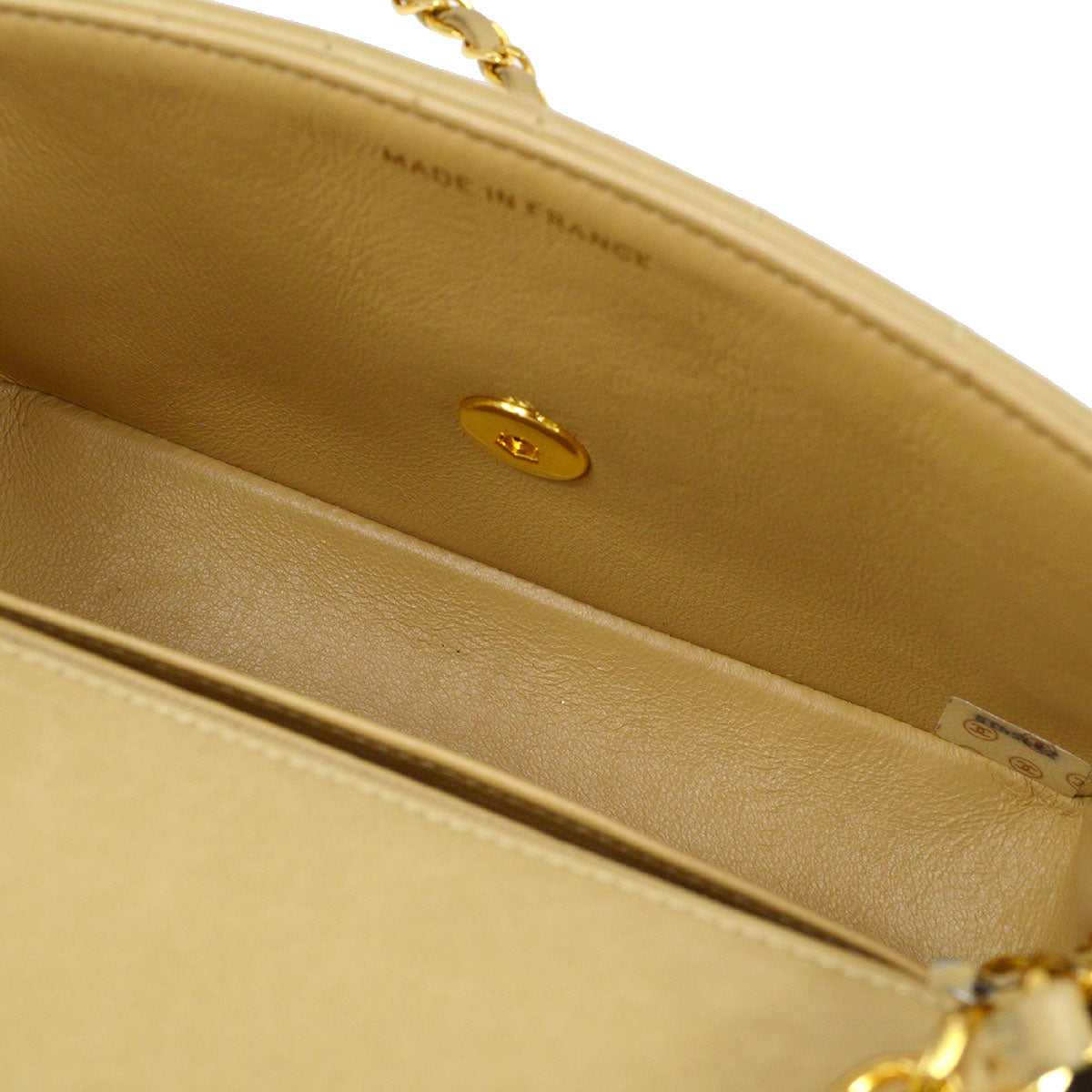 CHANEL★ 1993 Vertical Border Flap Mini Beige Black Lambskin 64721
