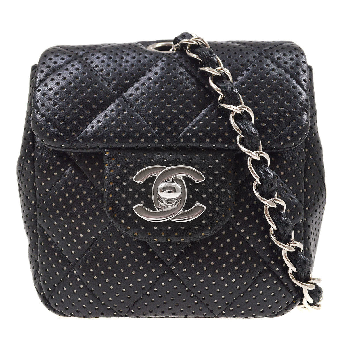 CHANEL 2007 Black Lambskin Perforated Classic Flap Micro 74612