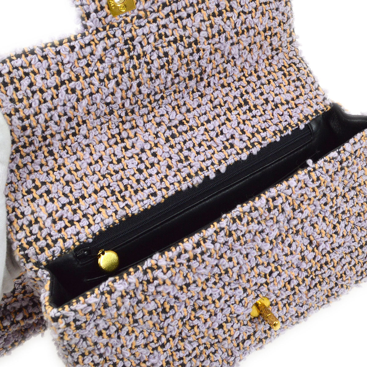 CHANEL * 1994 Classic Flap Handbag Set Purple Tweed 85616