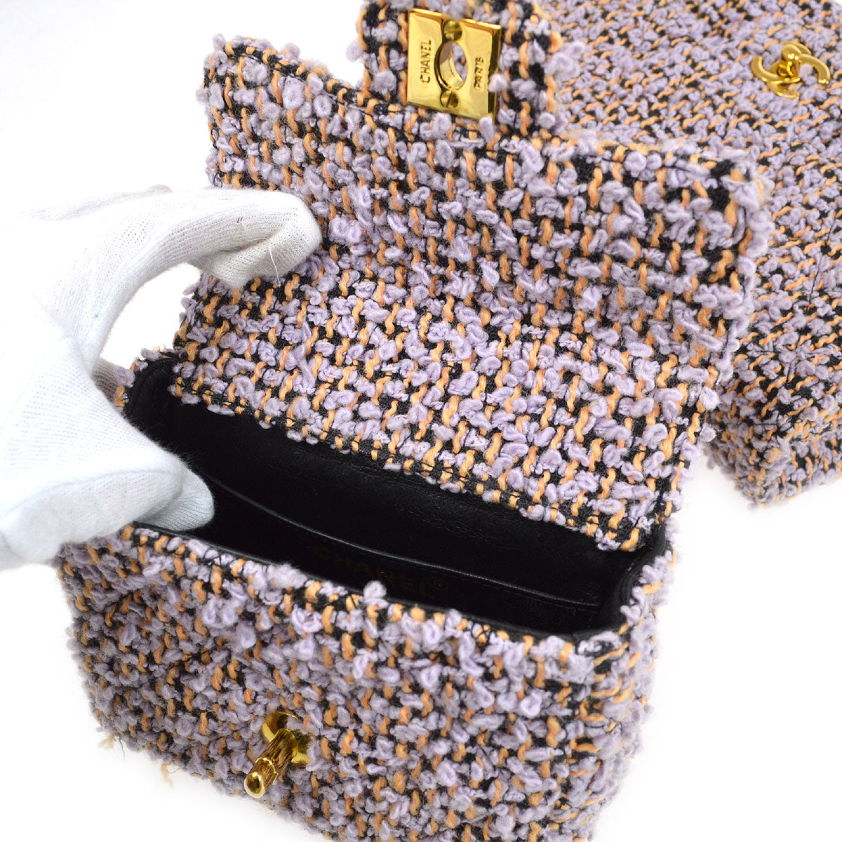CHANEL * 1994 Classic Flap Handbag Set Purple Tweed 85616