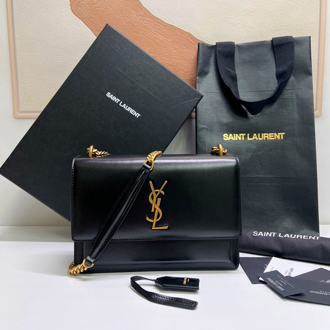 Luxury Saint Laurent SUNSET MEDIUM 22 IN BLACK CALFSKIN GOLD HARDWARE
