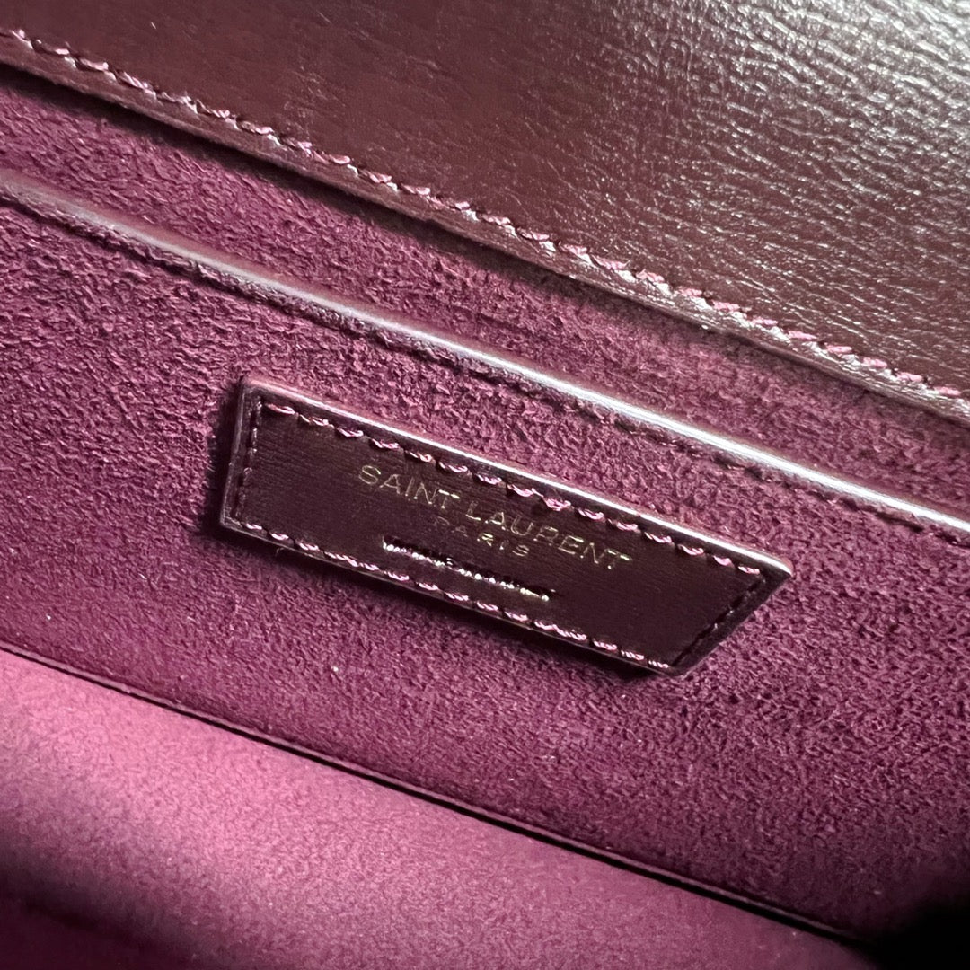 Luxury Saint Laurent SUNSET MEDIUM 22 IN MAROON CALFSKIN GOLD HARDWARE
