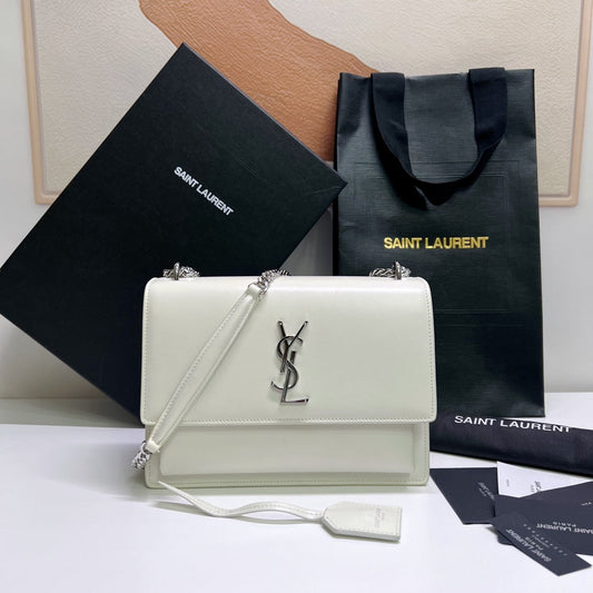 Luxury Saint Laurent SUNSET MEDIUM 22 IN WHITE CALFSKIN SILVER HARDWARE