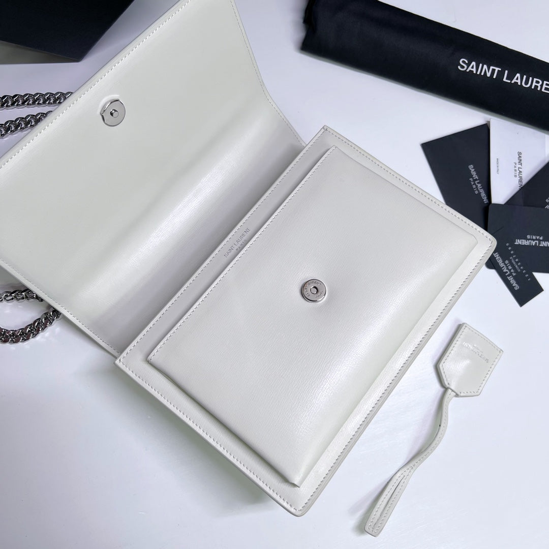 Luxury Saint Laurent SUNSET MEDIUM 22 IN WHITE CALFSKIN SILVER HARDWARE
