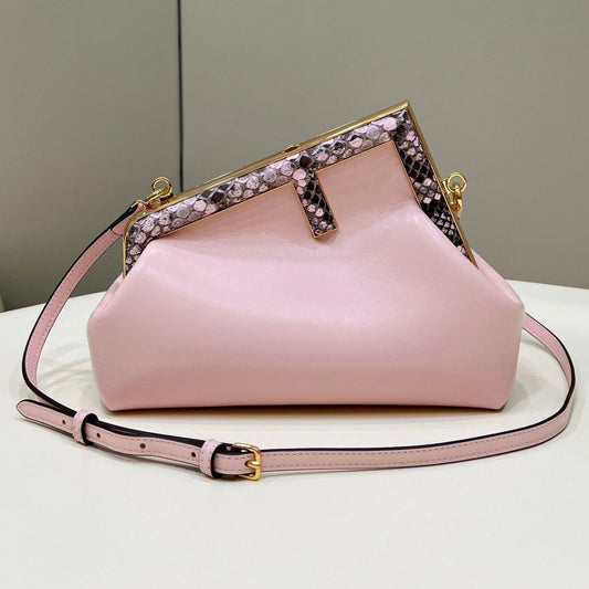 Luxury FendiLuxury FendiFIRST SMALL 26 LIGHT PINK LEATHER BAG WITH EXOTIC DETAILS