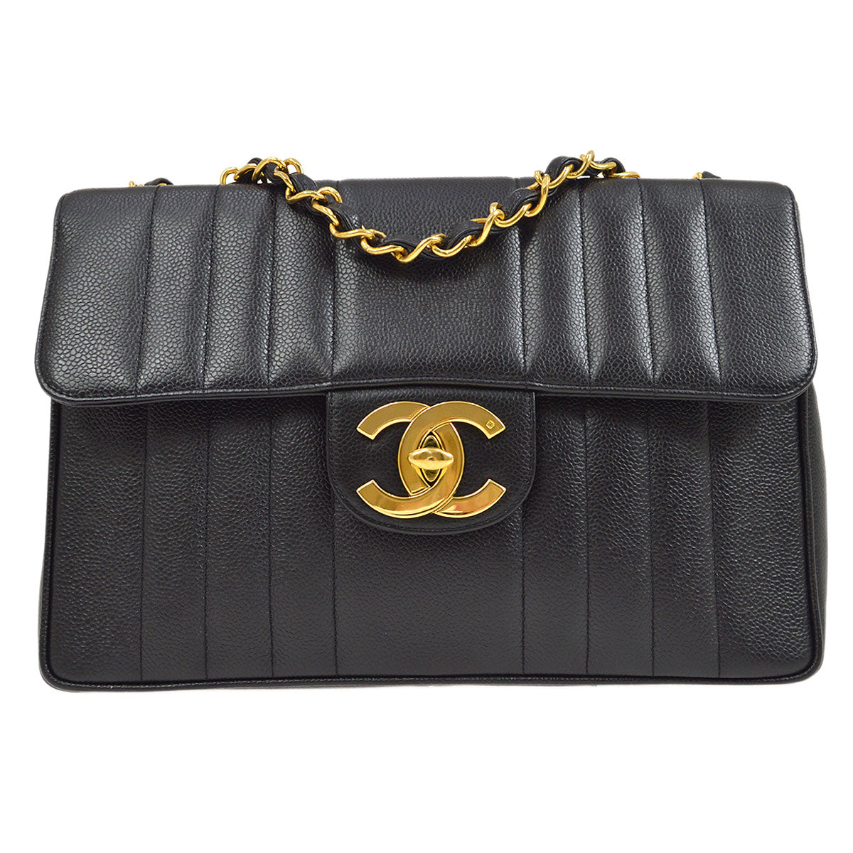 CHANEL 1994-1996 Big CC Vertical Classic Flap Jumbo Black Caviar 74701