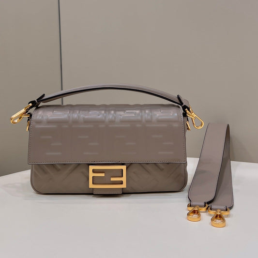 Luxury FendiBaguette 27cm Dove Grey Lambskin Gold Hardware