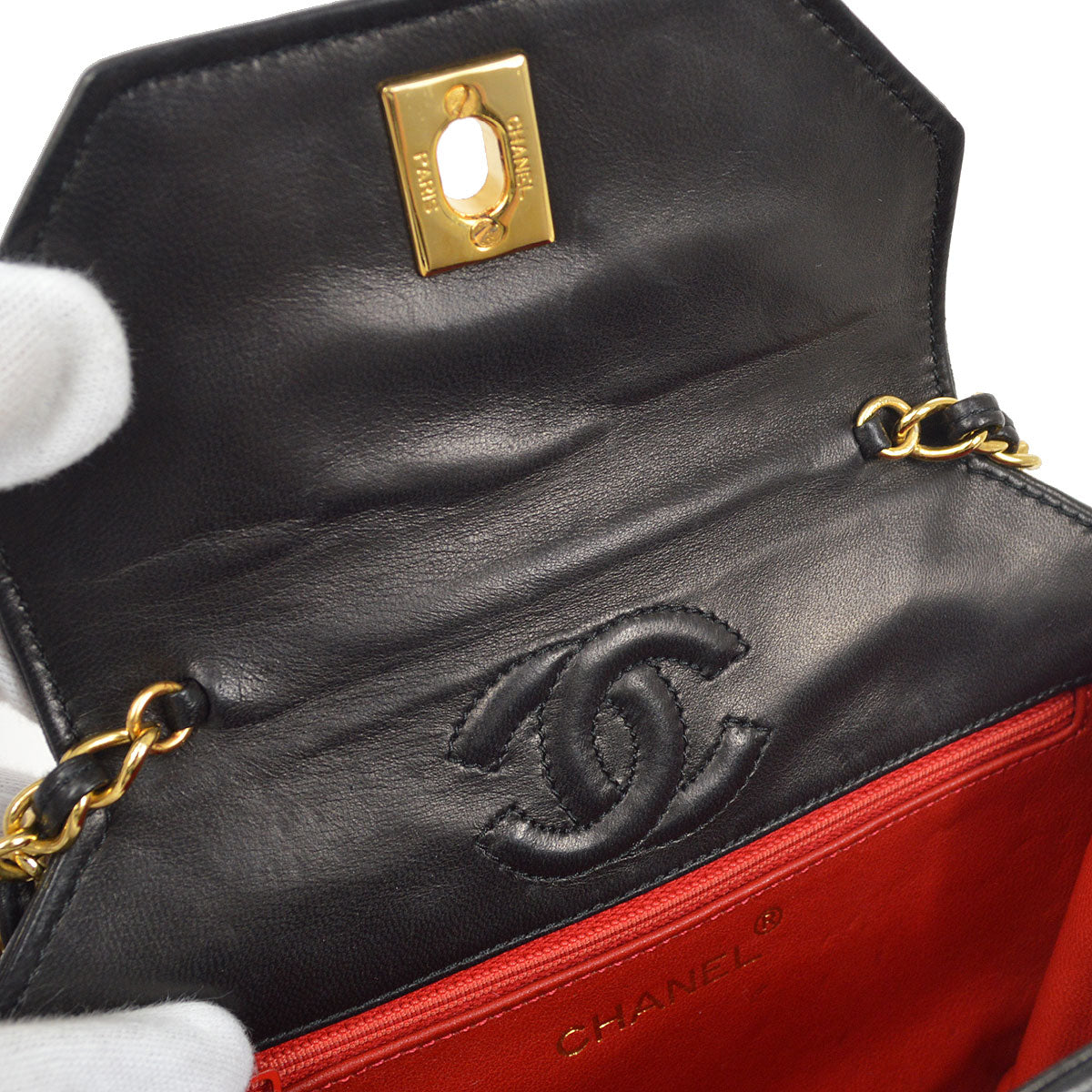 CHANEL★ 1989-1991 Black Satin Octagonal Flap Bag A41381c