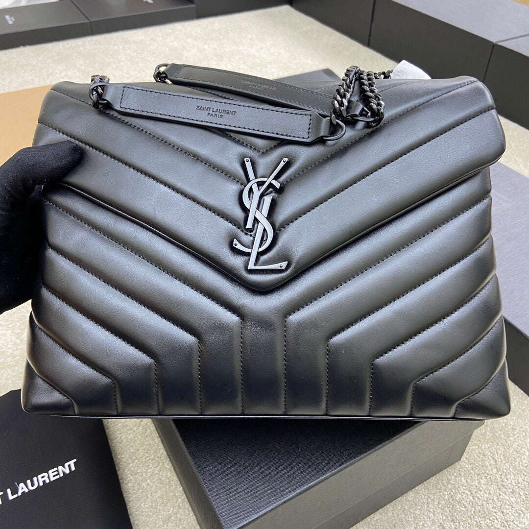 Luxury Saint Laurent LOULOU MEDIUM 32 ALL BLACK QUILTED LEATHER