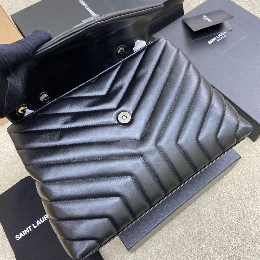 Luxury Saint Laurent LOULOU MEDIUM 32 ALL BLACK QUILTED LEATHER