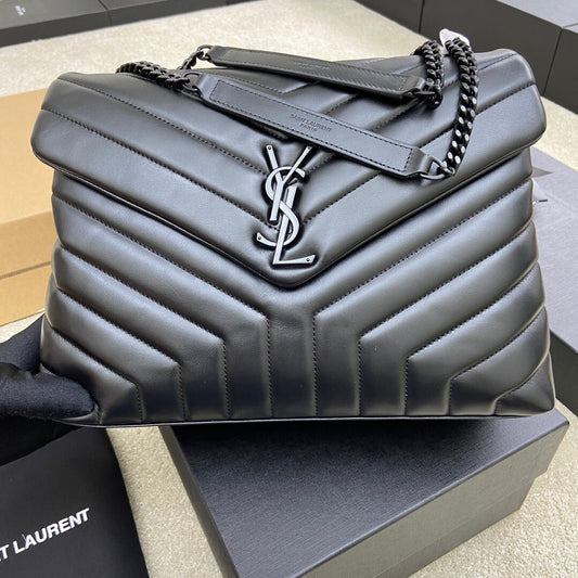 Luxury Saint Laurent LOULOU MEDIUM 32 ALL BLACK QUILTED LEATHER