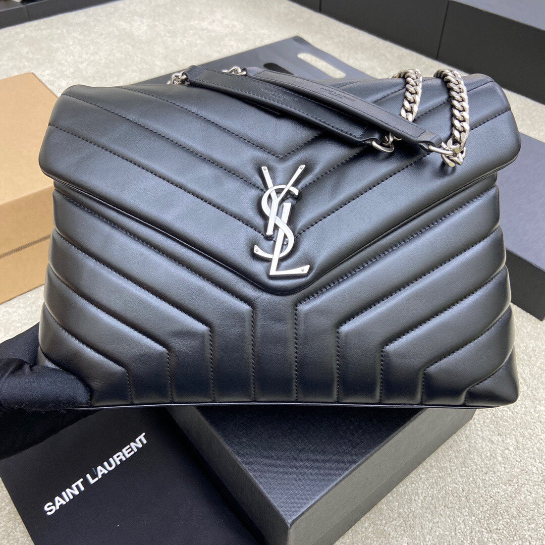 Luxury Saint Laurent LOULOU MEDIUM 32 BLACK  QUILTED LEATHER SILVER HARDWARE