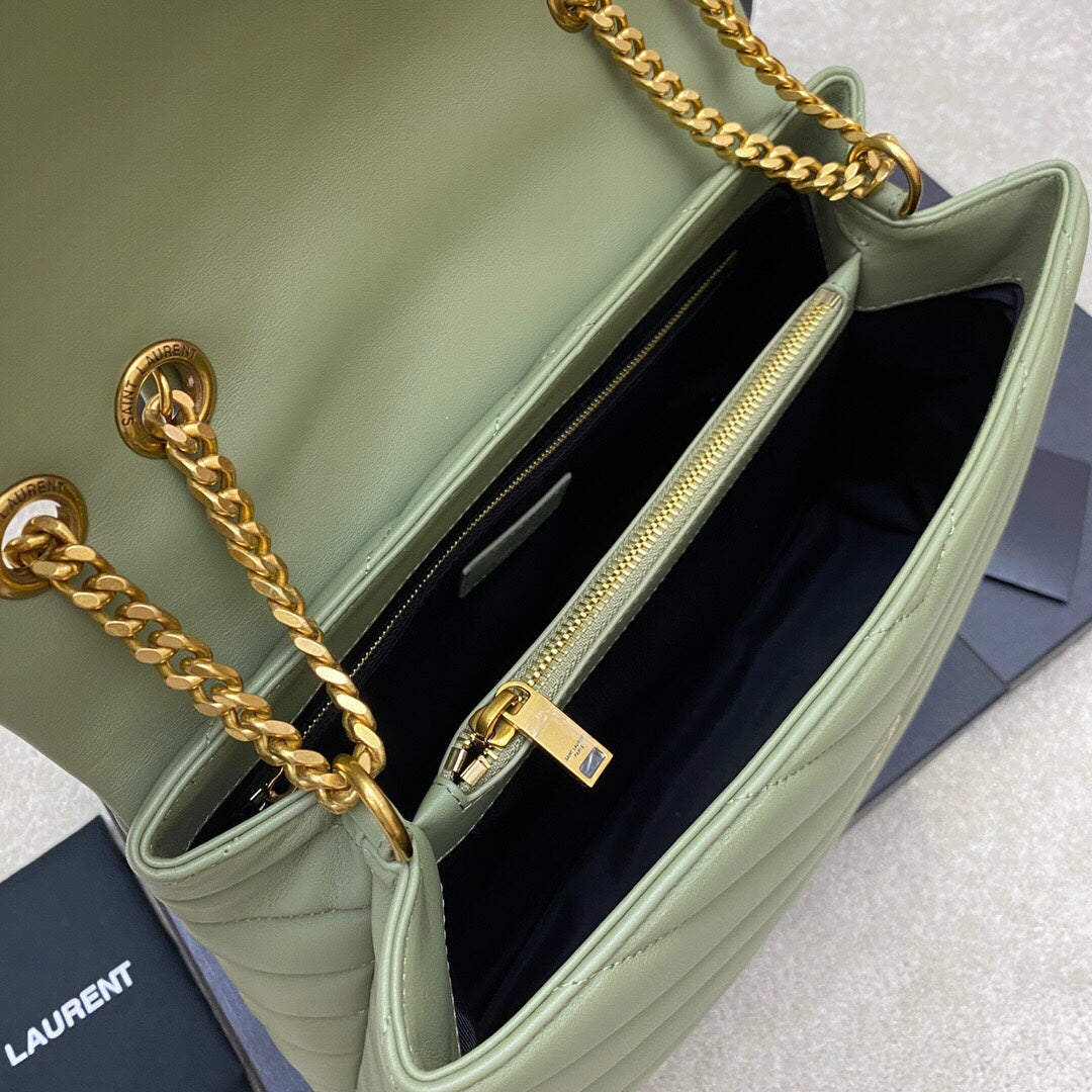 Luxury Saint Laurent LOULOU MEDIUM 32 KHAKI GREEN QUILTED LEATHER GOLD HARDWARE