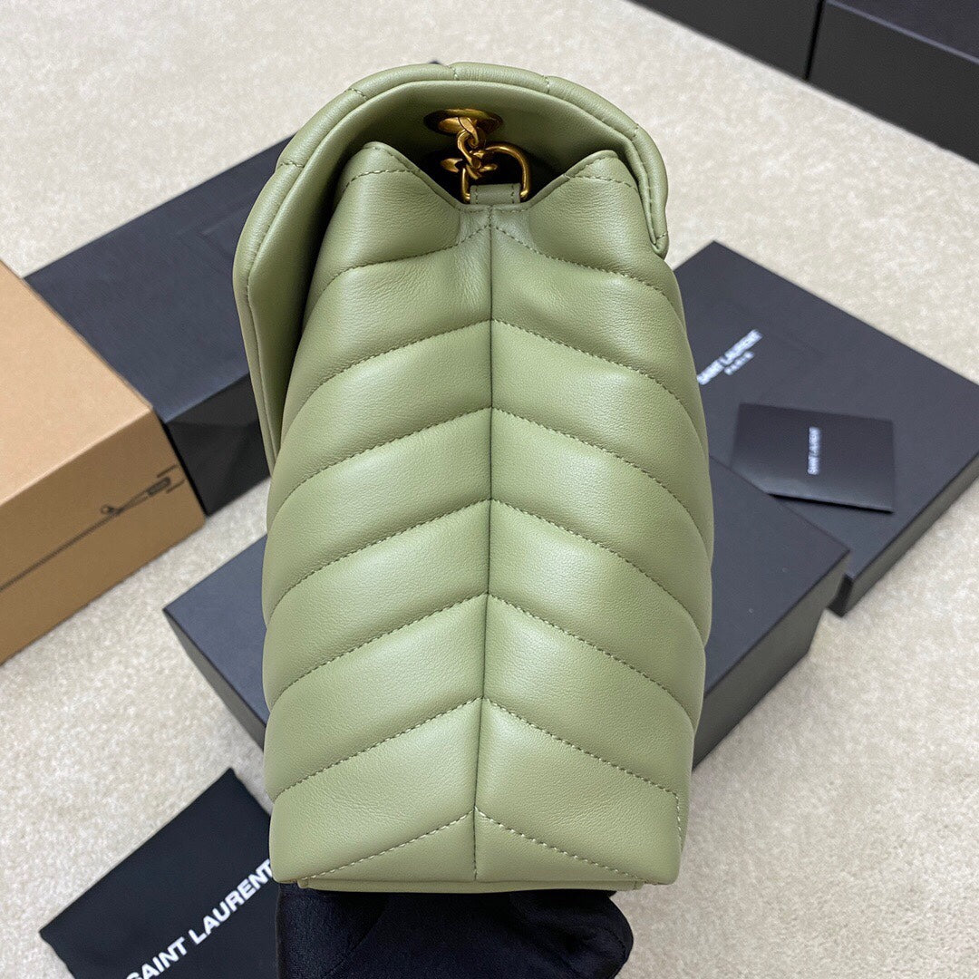 Luxury Saint Laurent LOULOU MEDIUM 32 KHAKI GREEN QUILTED LEATHER GOLD HARDWARE