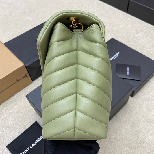Luxury Saint Laurent LOULOU MEDIUM 32 KHAKI GREEN QUILTED LEATHER GOLD HARDWARE