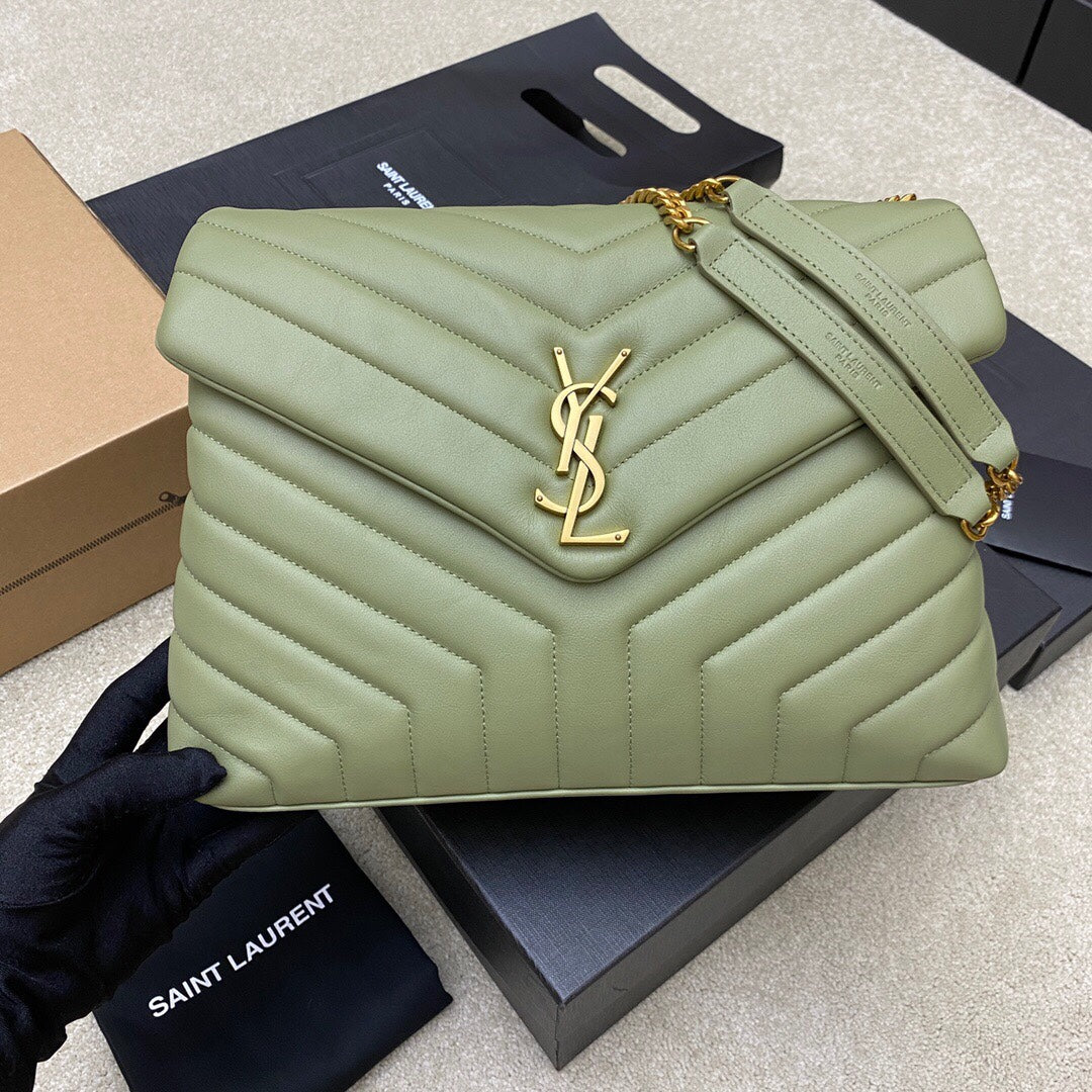Luxury Saint Laurent LOULOU MEDIUM 32 KHAKI GREEN QUILTED LEATHER GOLD HARDWARE