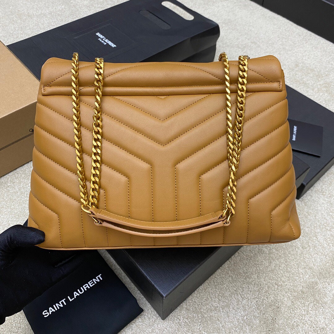 Luxury Saint Laurent LOULOU MEDIUM 32 BROWN QUILTED LEATHER GOLD HARDWARE