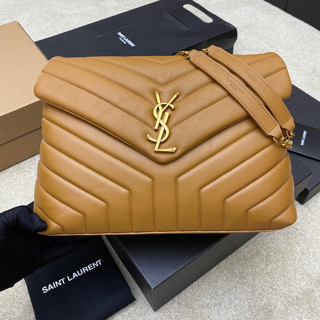 Luxury Saint Laurent LOULOU MEDIUM 32 BROWN QUILTED LEATHER GOLD HARDWARE