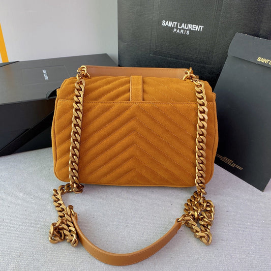 Luxury Saint Laurent COLLEGE TASSEL 24 IN ORANGE PEEL SUEDE GOLD HARDWARE