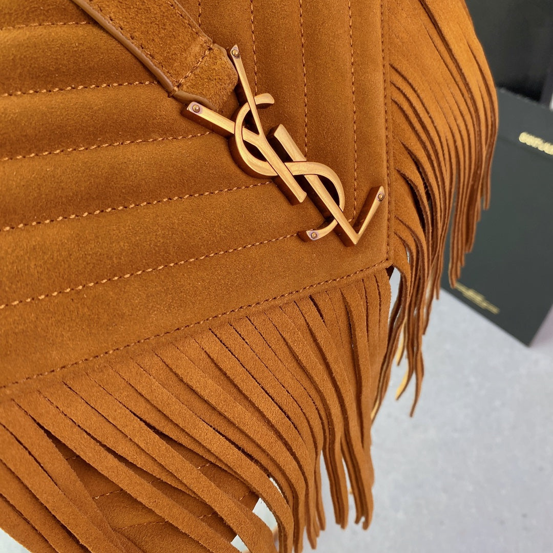 Luxury Saint Laurent COLLEGE TASSEL 24 IN ORANGE PEEL SUEDE GOLD HARDWARE
