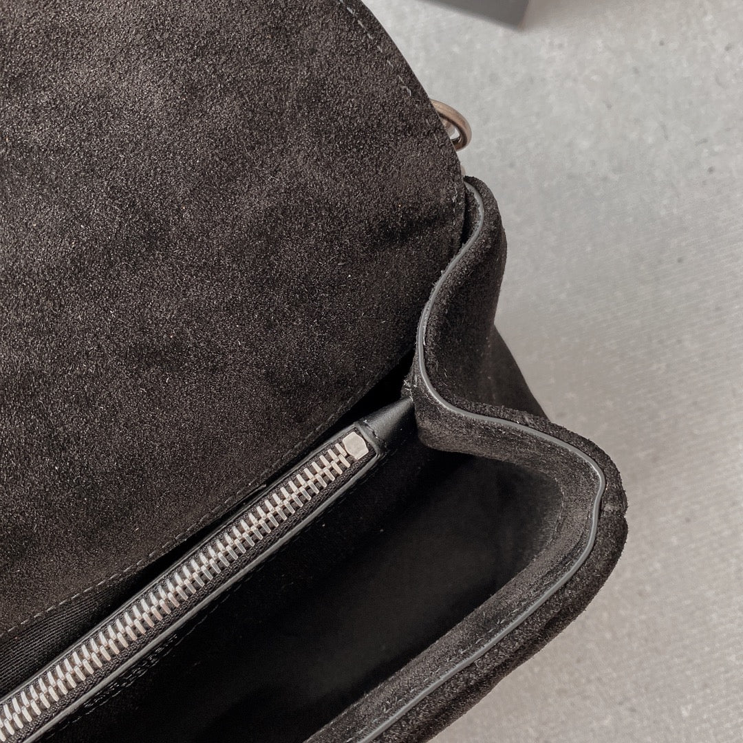 Luxury Saint Laurent COLLEGE TASSEL 24 IN BLACK SUEDE SILVER HARDWARE