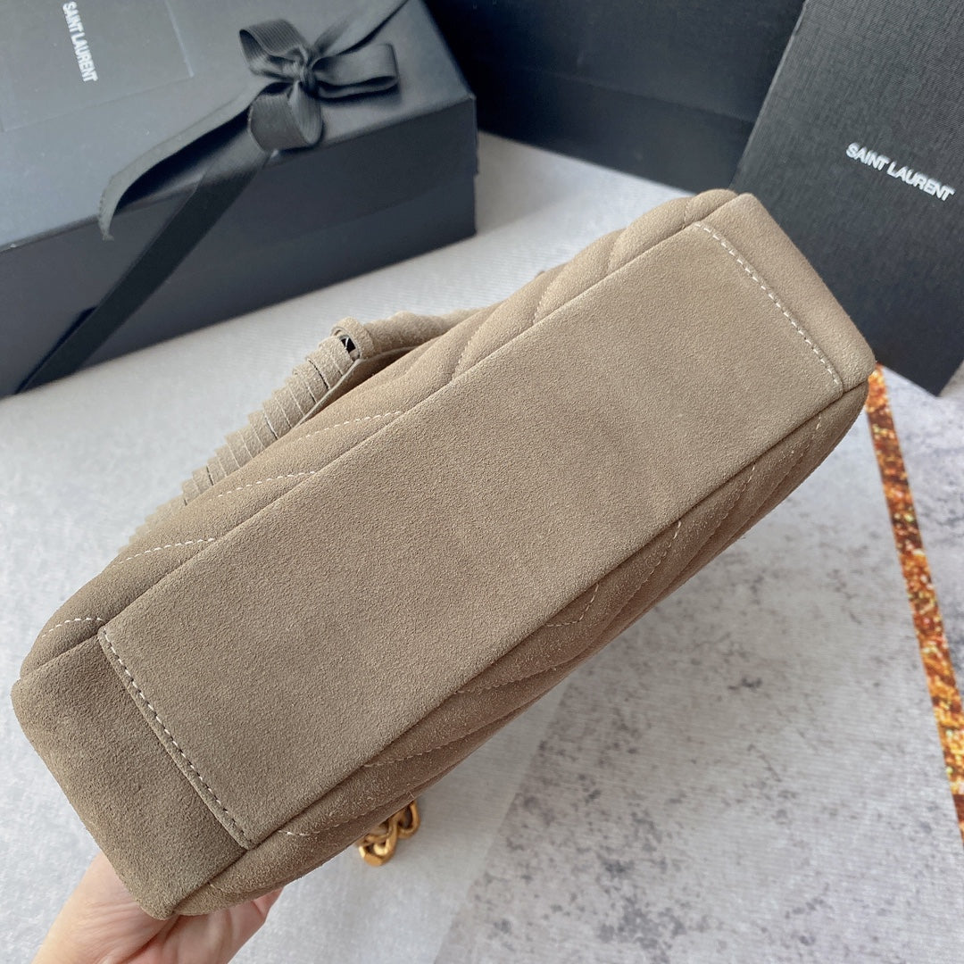 Luxury Saint Laurent COLLEGE TASSEL 24 IN LIGHT FAWN SUEDE GOLD HARDWARE
