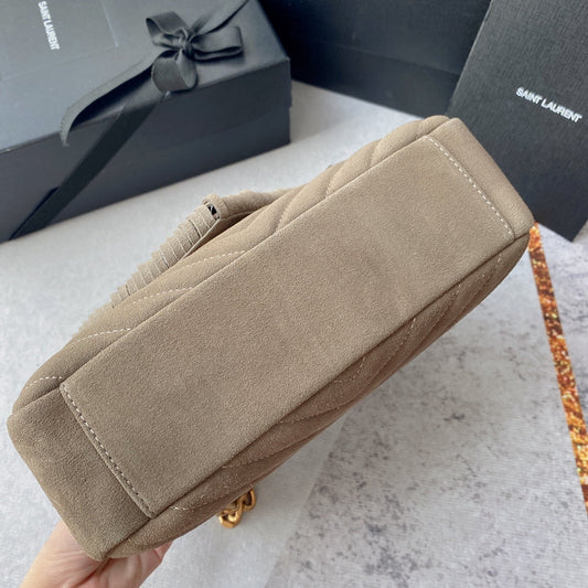 Luxury Saint Laurent COLLEGE TASSEL 24 IN LIGHT FAWN SUEDE GOLD HARDWARE