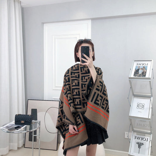 Luxury FendiFF 140 CM PONCHO CHOCOLATE BROWN MIX BLACK WOOL AND SILK